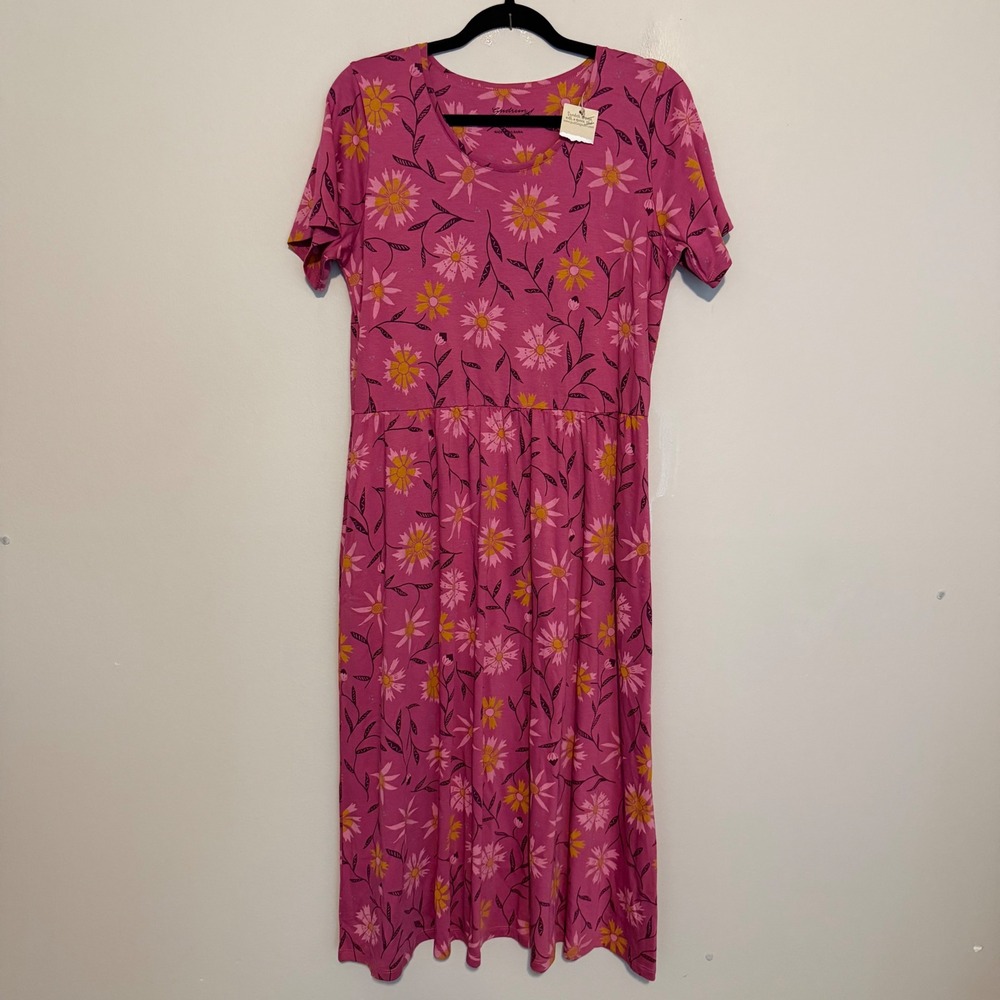 NWT Gudrun Sjödén Floral Midi Dress M Pink Organic Cotton Modal Short Sleeve